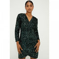 Front - Dorothy Perkins Womens/Ladies Sequin Velvet Wrap Long-Sleeved Mini Dress