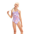 Front - Speedo Girls Digital Print Thin Strap One Piece Swimsuit