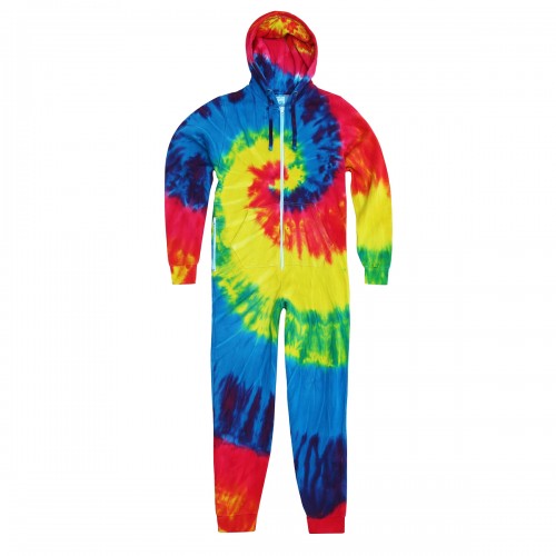 Colortone Unisex Adults Full Zip Rainbow Tie Dye Onesie TD36M