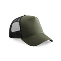 Olive Green-Black - Front - Beechfield Childrens-Kids Contrast Panel Trucker Cap