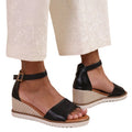 Front - Where´s That From Womens/Ladies Dusk Buckle PU Ankle Strap Wide Wedge