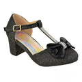 Front - Where´s That From Girls Chava Bow Faux Leather Diamante Mid High Heel Sandals