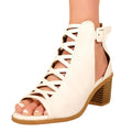 Front - Where´s That From Womens/Ladies Reydah Criss-Cross PU Peep Toe Mid High Block Sandals