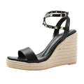 Front - Where´s That From Womens/Ladies Texas Studded PU Crossover Strap Wide Wedges