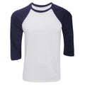 White-Navy - Front - Canvas Mens 3-4 Sleeve Baseball T-Shirt