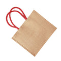 Natural-Bright Red - Back - Westford Mill Classic Jute Shopper Bag (21 Litres)