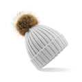 Light Grey - Front - Beechfield Pom Pom Faux Fur Chunky Knit Beanie