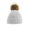 Light Grey - Back - Beechfield Pom Pom Faux Fur Chunky Knit Beanie