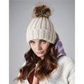 Oatmeal - Front - Beechfield Pom Pom Faux Fur Chunky Knit Beanie