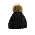 Black - Back - Beechfield Pom Pom Faux Fur Chunky Knit Beanie