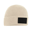 Oatmeal-Black - Front - Beechfield Unisex Adult Patch Beanie