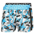 Malibu Blue-Black-Grey - Front - Crosshatch Mens Crystaline Boxer Shorts (Pack of 3)