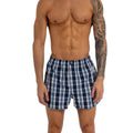 Blue - Side - Kandor Mens Daxhe Checked Woven Boxer Shorts (Pack of 6)