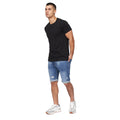 Mid Wash - Pack Shot - Crosshatch Mens Riptrey Abraised Denim Shorts