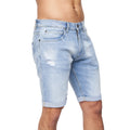 Light Wash - Front - Crosshatch Mens Riptrey Abraised Denim Shorts