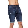 Dark Wash - Front - Crosshatch Mens Riptrey Abraised Denim Shorts