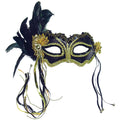 Black-Gold - Front - Bristol Novelty Metallic Side Feather Eye Mask