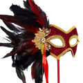 Red-Gold-Black - Back - Bristol Novelty Womens-Ladies Stick Mask And Feathers