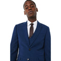 Navy - Side - Burton Mens Linen Tailored Wedding Suit Jacket