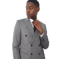 Grey - Side - Burton Mens Herringbone Double-Breasted Slim Suit Jacket