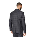 Charcoal - Back - Burton Mens Windowpane Check Slim Tailored Suit Jacket