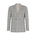 Grey - Front - Burton Mens Checked Double-Breasted Slim Suit Jacket