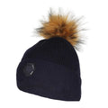 Navy - Front - Coldstream Womens-Ladies Hawick Crystal Suede Patch Bobble Beanie