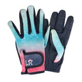 Teal-Pink - Side - Little Rider Childrens-Kids Dazzling Diamond Riding Gloves