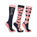 Navy-Rose - Front - HYCONIC Childrens-Kids Boot Socks (Pack of 3)