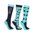 Navy-Teal - Front - HYCONIC Childrens-Kids Boot Socks (Pack of 3)