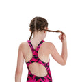 Pink-Black - Back - Speedo Girls Boom Medalist Logo One Piece Swimsuit