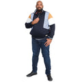 Navy-White-Mustard - Side - Duke Mens D555 Kenington Cut & Sew Quarter Zip Sweatshirt