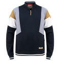 Navy-White-Mustard - Front - Duke Mens D555 Kenington Cut & Sew Quarter Zip Sweatshirt