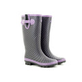 Mauve Polka Dot-Navy - Side - Stormwells Womens-Ladies Polka Dot Wellington Boots