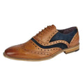 Tan-Blue - Back - Roamers Mens 5 Eyelet Leather Brogue Oxfords