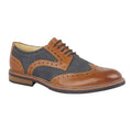 Dark Tan-Navy - Front - Roamers Mens 5 Eye Brogue Laced Nubuck Leather Shoe