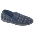 Navy - Front - Sleepers Mens Dale Checked Velour Slippers