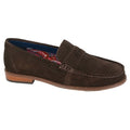 Dark Brown - Front - Roamers Mens Plain Suede Loafers