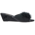 Black - Side - Sleepers Womens-Ladies Anne Jewelled Rosette Boa Mule Slippers