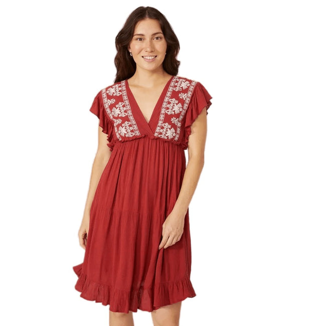 Mantaray Womens Ladies Aztec Crepe Embroidered Dress Discounts on great Brands