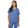 Bright Blue - Front - Debenhams Womens-Ladies Meadow Woven Revere Collar Pyjama Top