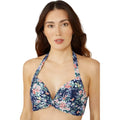 Navy - Front - Debenhams Womens-Ladies Floral Non-Wired Bikini Top