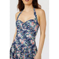 Navy - Side - Debenhams Womens-Ladies Floral Skirted One Piece Swimsuit