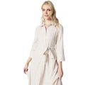 Taupe - Side - Principles Womens-Ladies Stripe Belt Midi Shirt Dress