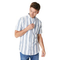 Blue - Side - Maine Mens Shadow Stripe Oxford Short-Sleeved Shirt