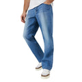 Blue - Side - Maine Mens Stone Wash Relaxed Fit Jeans