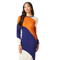 Navy - Side - Principles Womens-Ladies Colour Block Wave Knitted Midi Dress