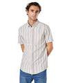 Tan - Front - Maine Mens Stripe Oxford Short-Sleeved Shirt