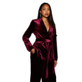 Burgundy - Side - Principles Womens-Ladies Velvet Belted Blazer