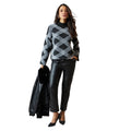 Black-White - Side - Principles Womens-Ladies Checked High-Neck Jumper